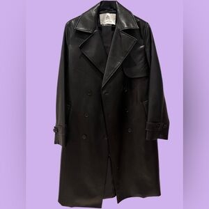 🍒 Aritzia- black leather trench, Small